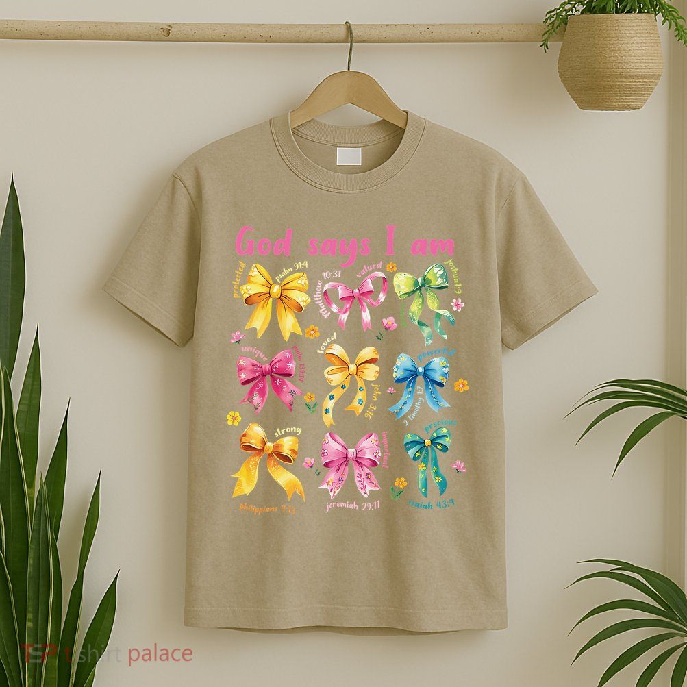 God Says I Am Coquette Bow Floral Christian Mothers Day T-Shirt