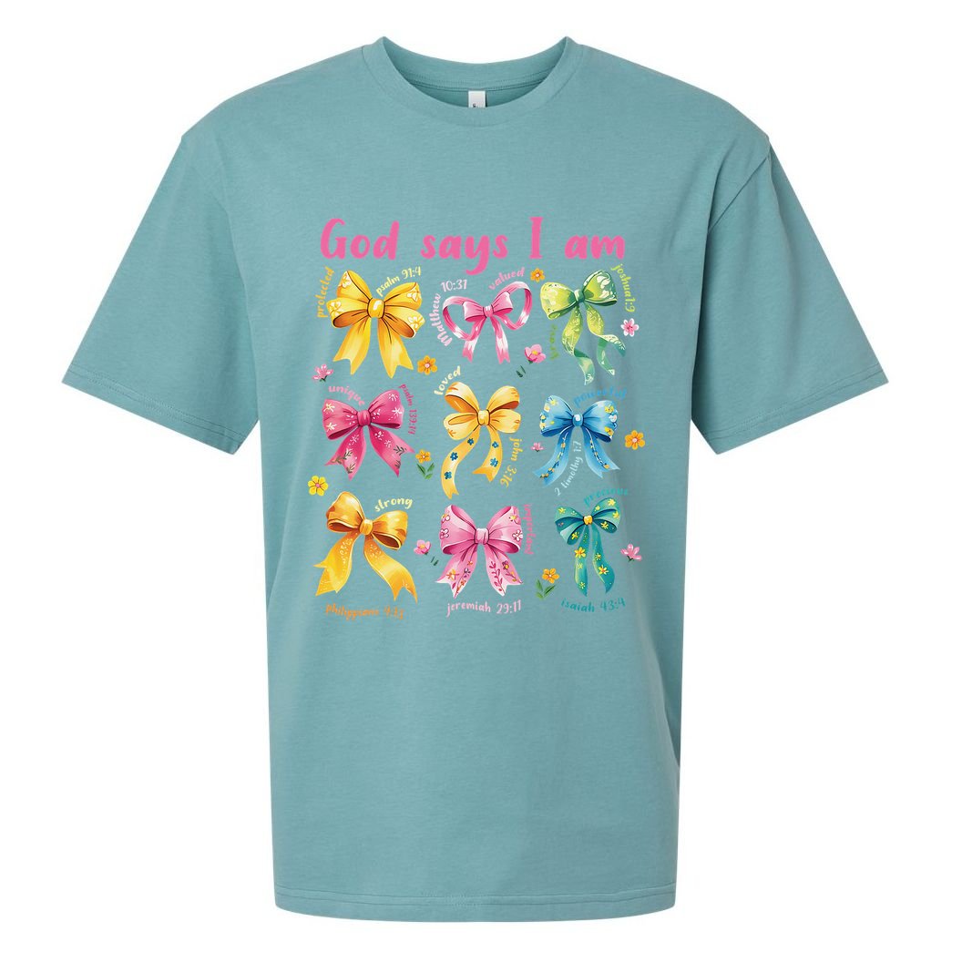 God Says I Am Coquette Bow Floral Christian Mothers Day Sueded Cloud Jersey T-Shirt
