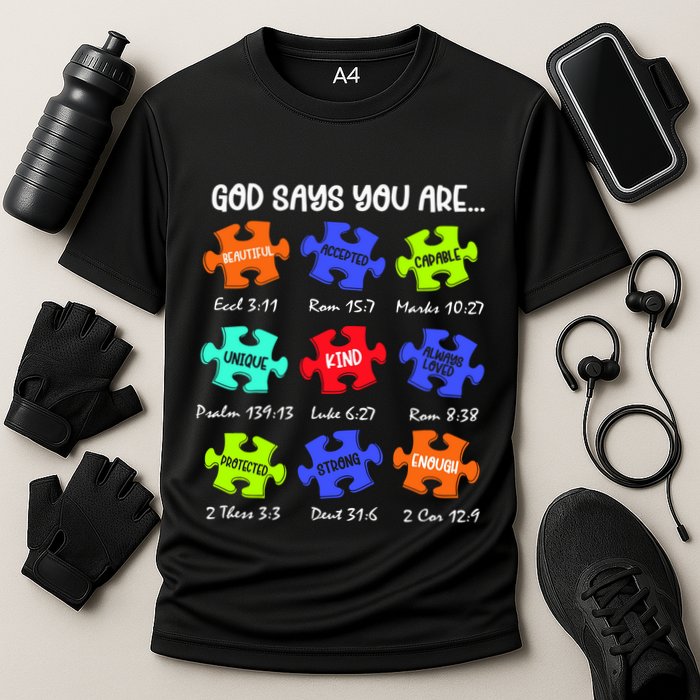 God Says I Am Autism Png Retro Autism Cooling Performance Crew T-Shirt