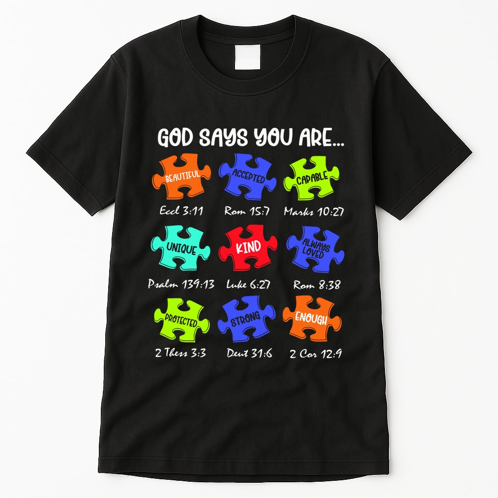 God Says I Am Autism Png Retro Autism Tall T-Shirt