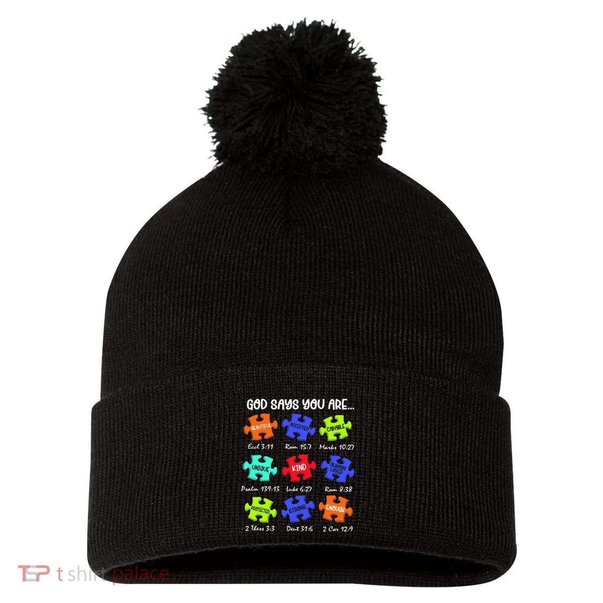 God Says I Am Autism Png Retro Autism Pom Pom 12in Knit Beanie