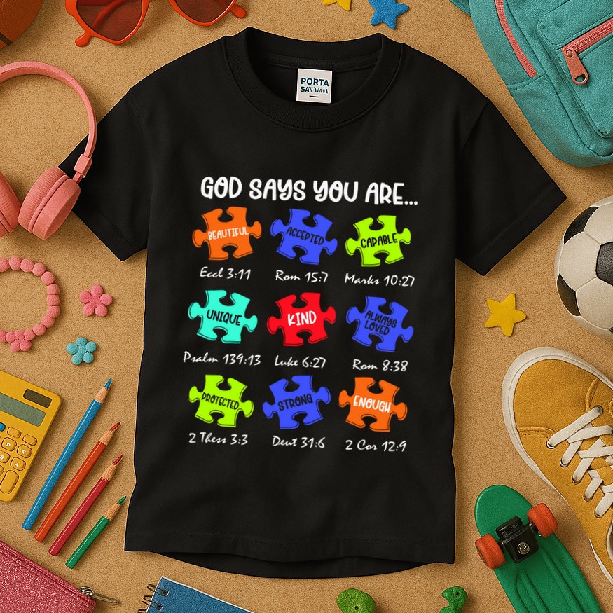 God Says I Am Autism Png Retro Autism Kids T-Shirt
