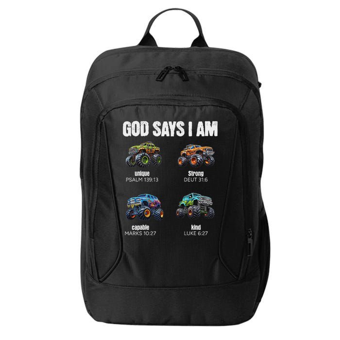 God Says I Am Christian Monster Truck City Backpack