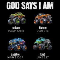 God Says I Am Christian Monster Truck City Backpack