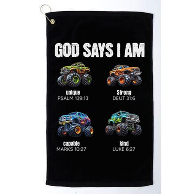 God Says I Am Christian Monster Truck Golf Towel