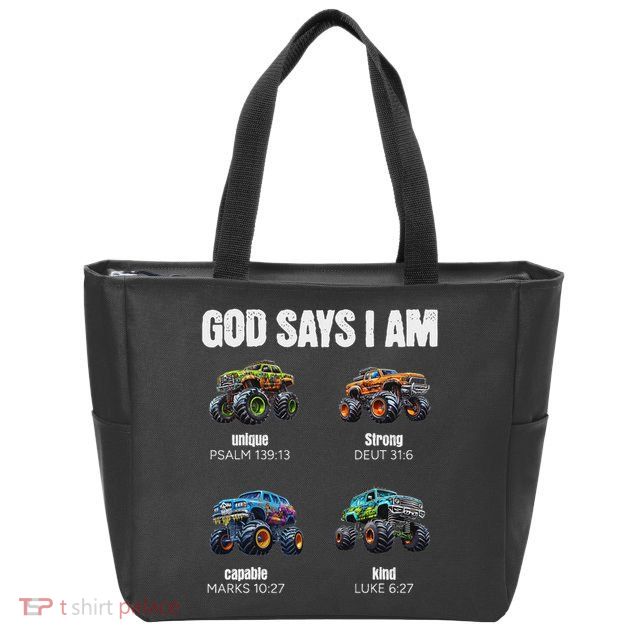 God Says I Am Christian Monster Truck Zip Tote Bag