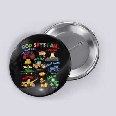 God Says I Am Bible Verse Farm Tractor Farmer Tractors Button