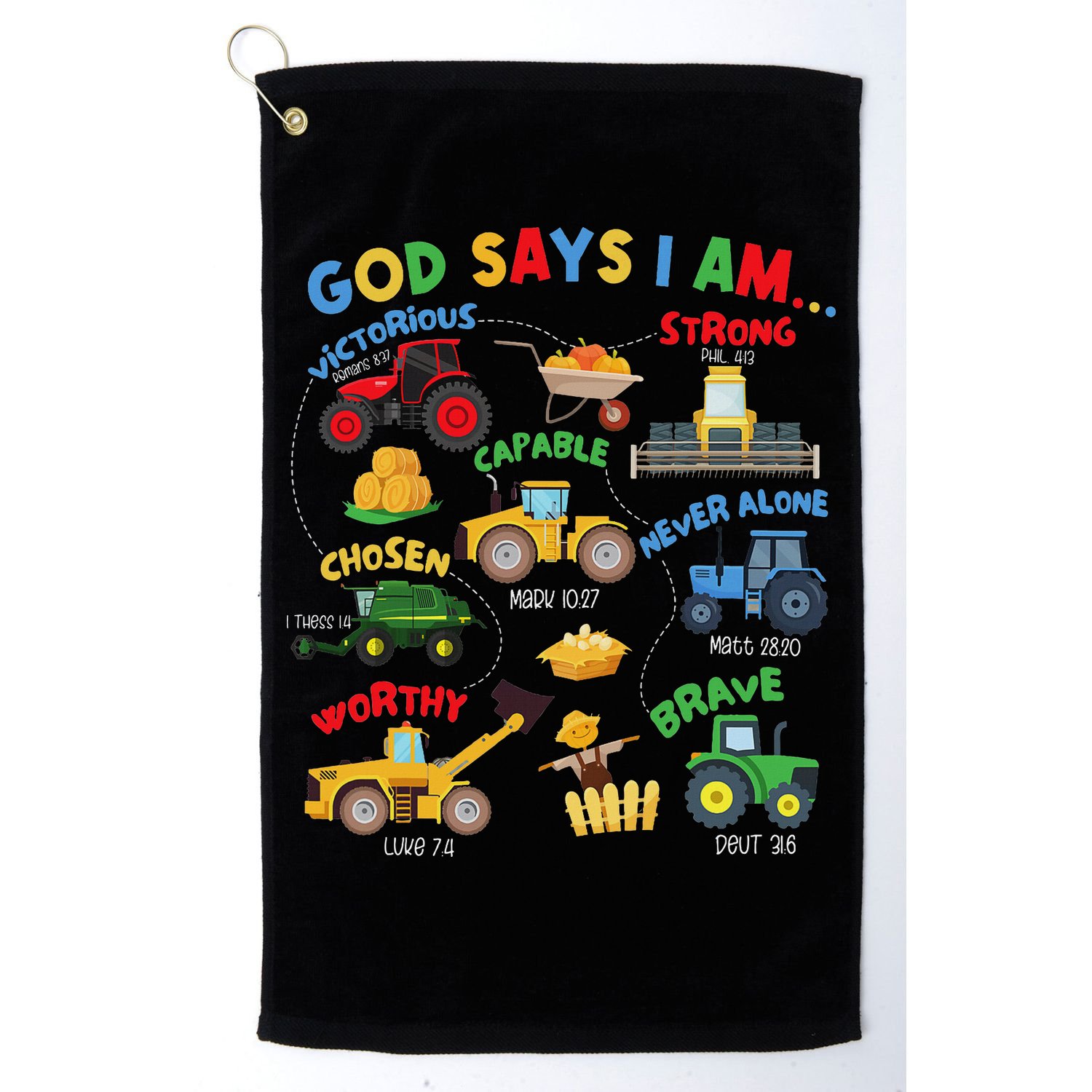 God Says I Am Bible Verse Farm Tractor Farmer Tractors Golf Towel