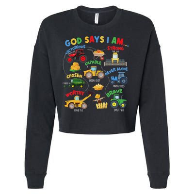 God Says I Am Bible Verse Farm Tractor Farmer Tractors Cropped Pullover Crew