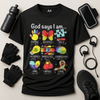 God Says I Am Autism Awareness Be Kind Christian Jesus Cooling Performance Crew T-Shirt
