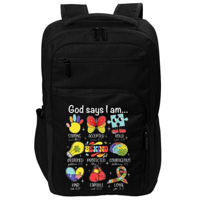 God Says I Am Autism Awareness Be Kind Christian Jesus Impact Tech Backpack