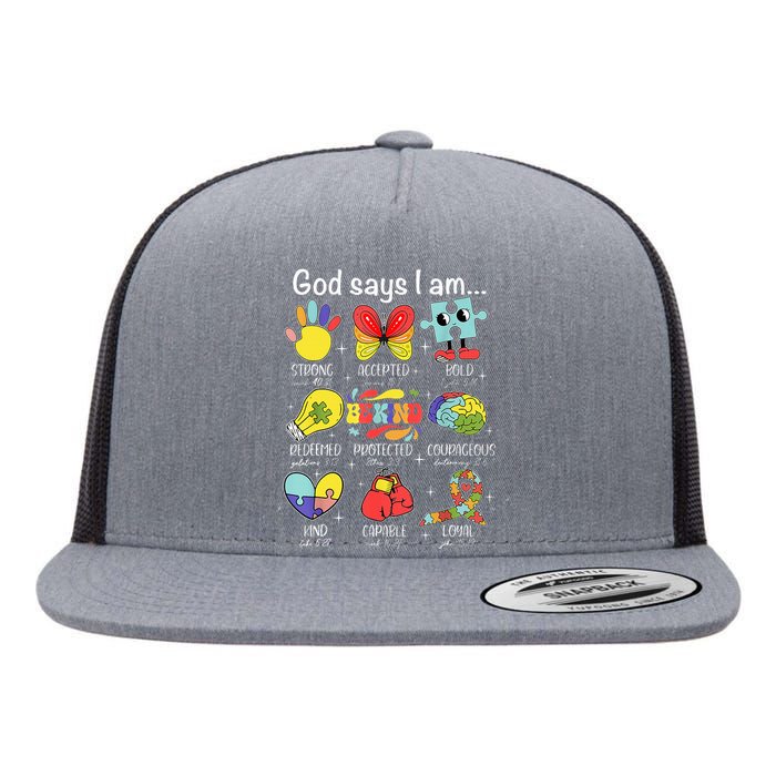 God Says I Am Autism Awareness Be Kind Christian Jesus Flat Bill Trucker Hat