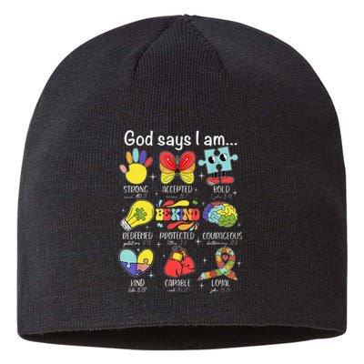 God Says I Am Autism Awareness Be Kind Christian Jesus Sustainable Beanie