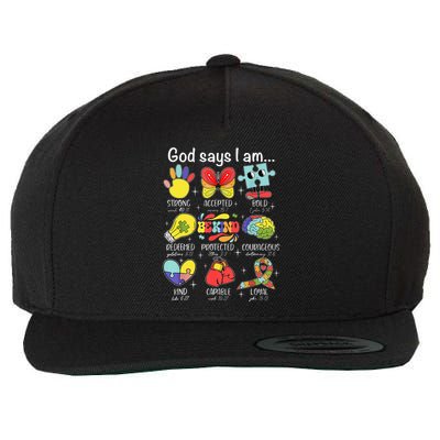 God Says I Am Autism Awareness Be Kind Christian Jesus Wool Snapback Cap