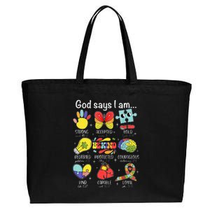 God Says I Am Autism Awareness Be Kind Christian Jesus Cotton Canvas Jumbo Tote