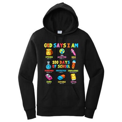 God Says I Am 100 Days Of School Christ Bible Saying Graphic Women's Pullover Hoodie