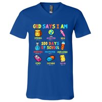 God Says I Am 100 Days Of School Christ Bible Saying Graphic V-Neck T-Shirt