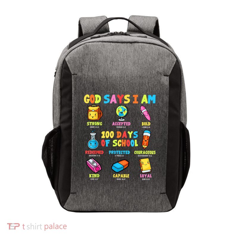 God Says I Am 100 Days Of School Christ Bible Saying Graphic Vector Backpack