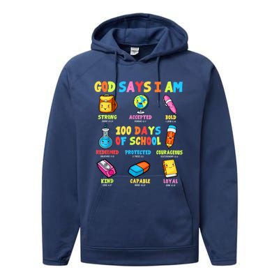 God Says I Am 100 Days Of School Christ Bible Saying Graphic Performance Fleece Hoodie