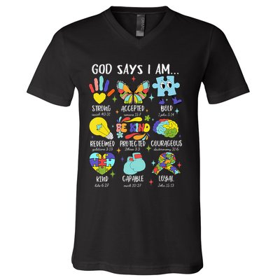God Says I Am Be Kind Autism Awareness SPED Women V-Neck T-Shirt