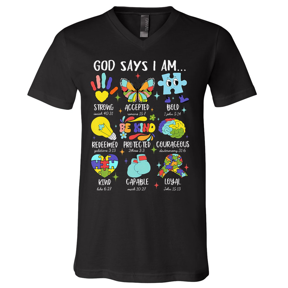 God Says I Am Be Kind Autism Awareness SPED Women V-Neck T-Shirt