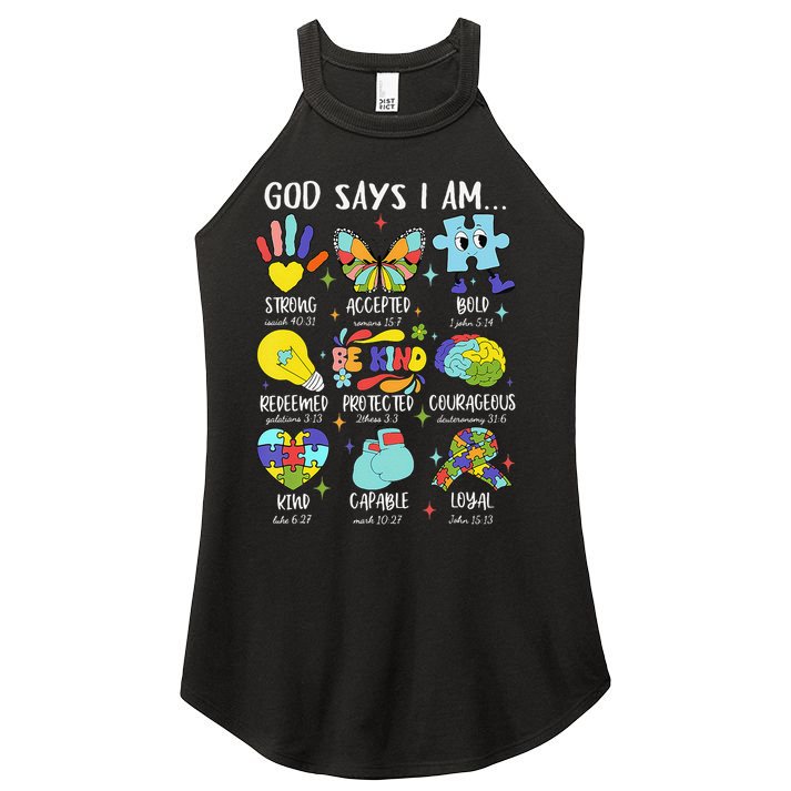 God Says I Am Be Kind Autism Awareness SPED Women Women's Perfect Tri Rocker Tank