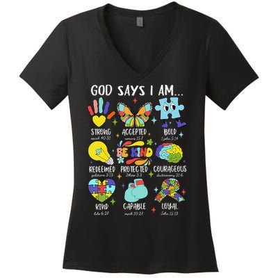 God Says I Am Be Kind Autism Awareness SPED Women Women's V-Neck T-Shirt