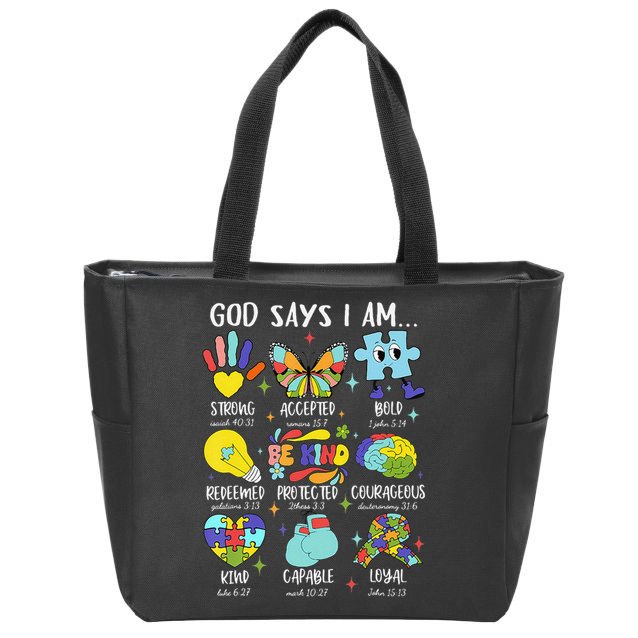 God Says I Am Be Kind Autism Awareness SPED Women Zip Tote Bag