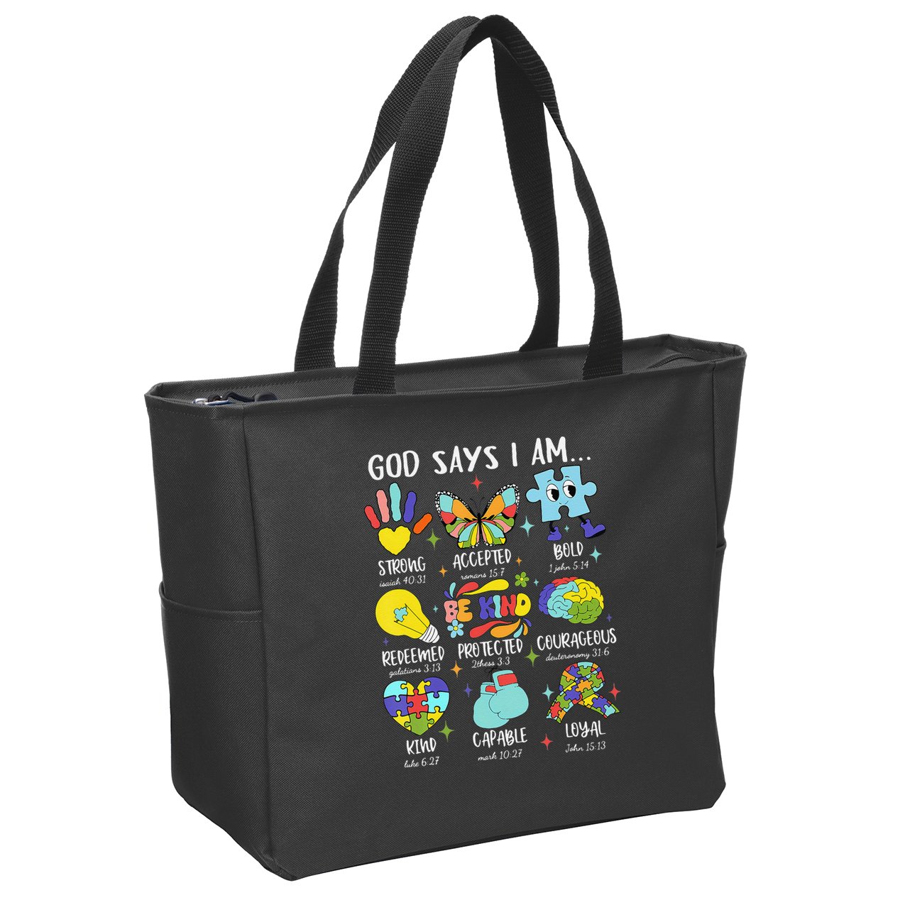 God Says I Am Be Kind Autism Awareness SPED Women Zip Tote Bag