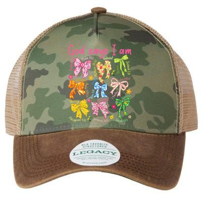 God Says I Am Coquette Bow Floral Christian Mother's Day Legacy Tie Dye Trucker Hat
