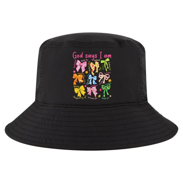 God Says I Am Coquette Bow Floral Christian Mother's Day Cool Comfort Performance Bucket Hat
