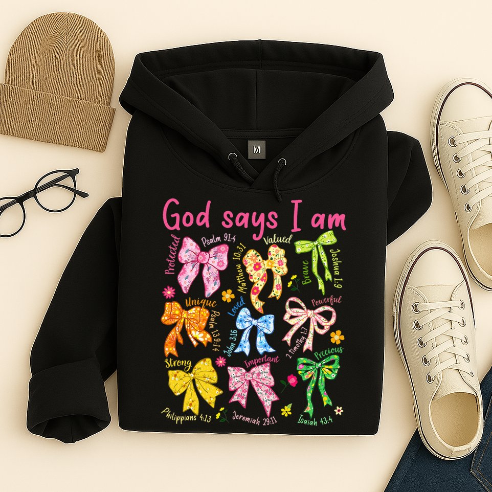 God Says I Am Coquette Bow Floral Christian Mother's Day Hoodie