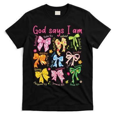 God Says I Am Coquette Bow Floral Christian Mother's Day T-Shirt
