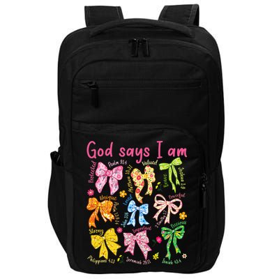 God Says I Am Coquette Bow Floral Christian Mother's Day Impact Tech Backpack