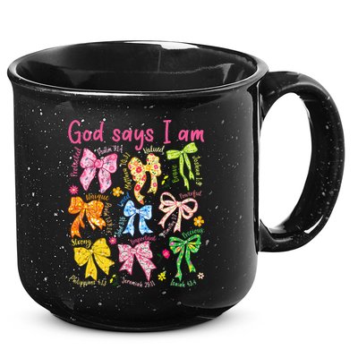 God Says I Am Coquette Bow Floral Christian Mother's Day 15oz Campfire Ceramic Mug