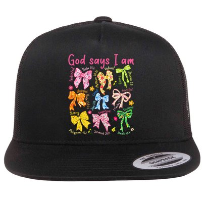 God Says I Am Coquette Bow Floral Christian Mother's Day Flatbill Hat