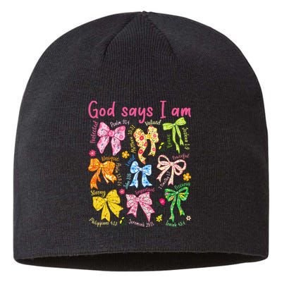 God Says I Am Coquette Bow Floral Christian Mother's Day Sustainable Beanie