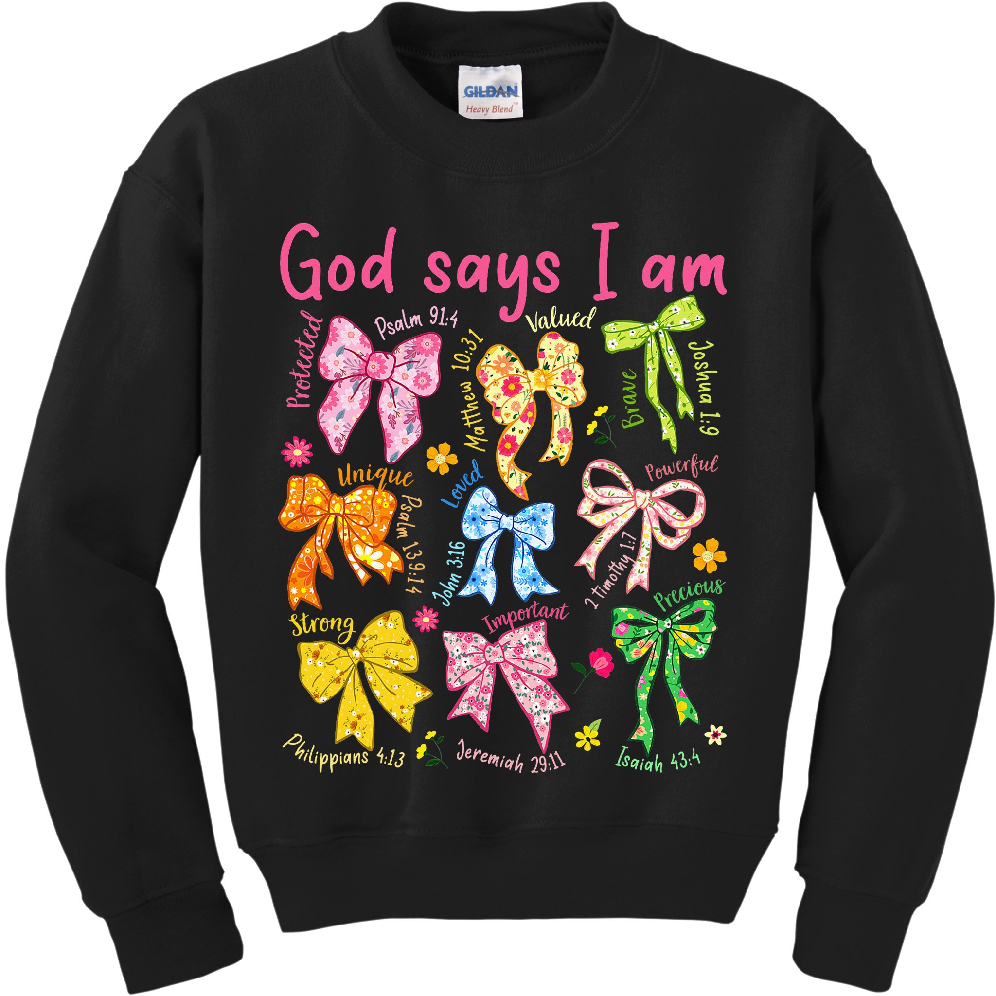 God Says I Am Coquette Bow Floral Christian Mother's Day Kids Sweatshirt