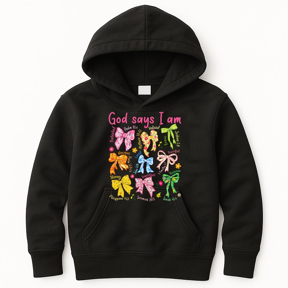 God Says I Am Coquette Bow Floral Christian Mother's Day Kids Hoodie