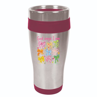 God Says I Am Coquette Bow Floral Christian Mother's Day 16oz Travel Tumbler