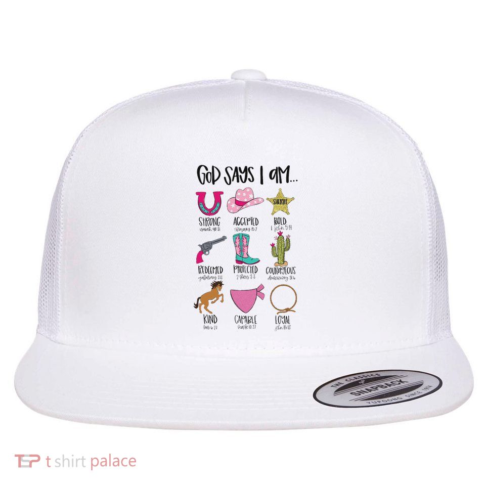 God Says I Am Cowgirl Christian Western Country Bible Verse Flatbill Hat