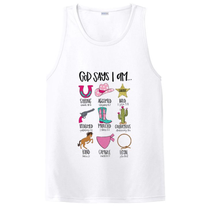 God Says I Am Cowgirl Christian Western Country Bible Verse PosiCharge Competitor Tank