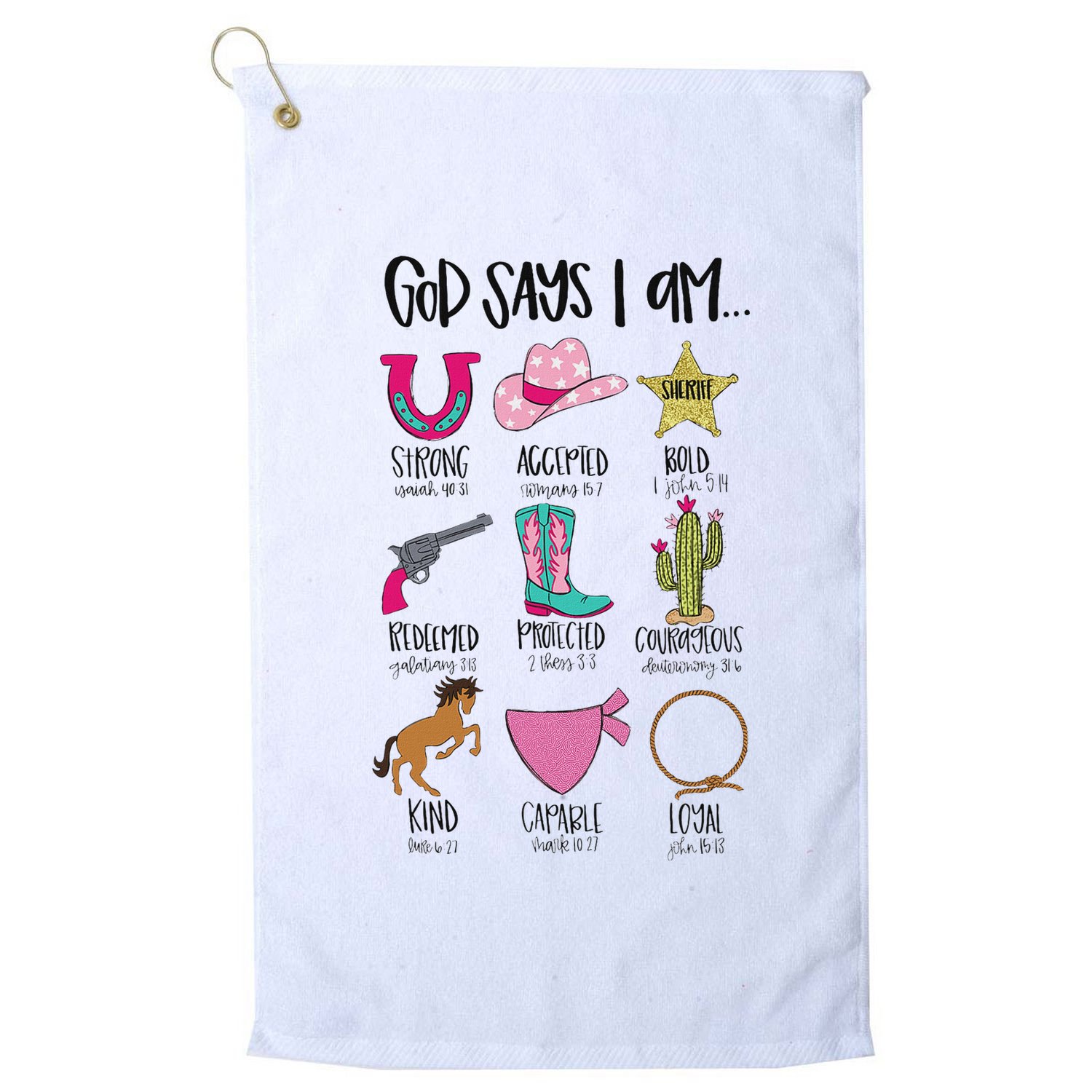God Says I Am Cowgirl Christian Western Country Bible Verse Golf Towel