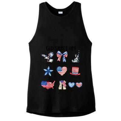 God Says I Am 4th Of July Christian Family Ladies PosiCharge Tri-Blend Wicking Tank