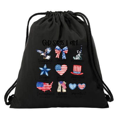 God Says I Am 4th Of July Christian Family Drawstring Bag