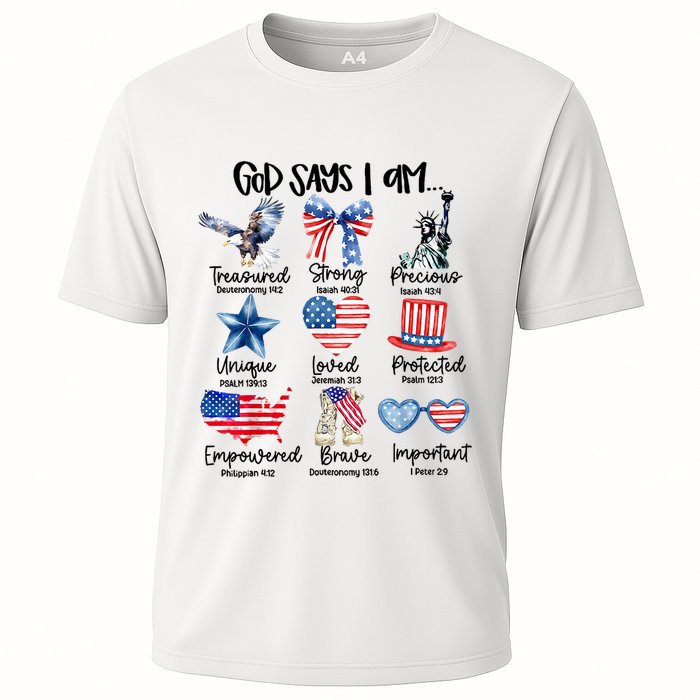 God Says I Am 4th Of July Christian Family Cooling Performance Crew T-Shirt