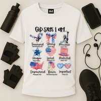 God Says I Am 4th Of July Christian Family Cooling Performance Crew T-Shirt