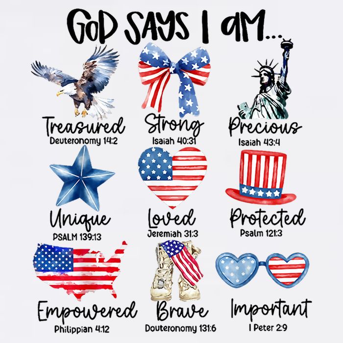 God Says I Am 4th Of July Christian Family Cooling Performance Crew T-Shirt