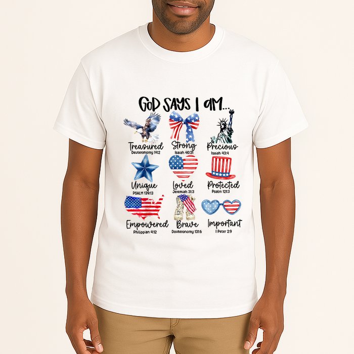 God Says I Am 4th Of July Christian Family Tall T-Shirt