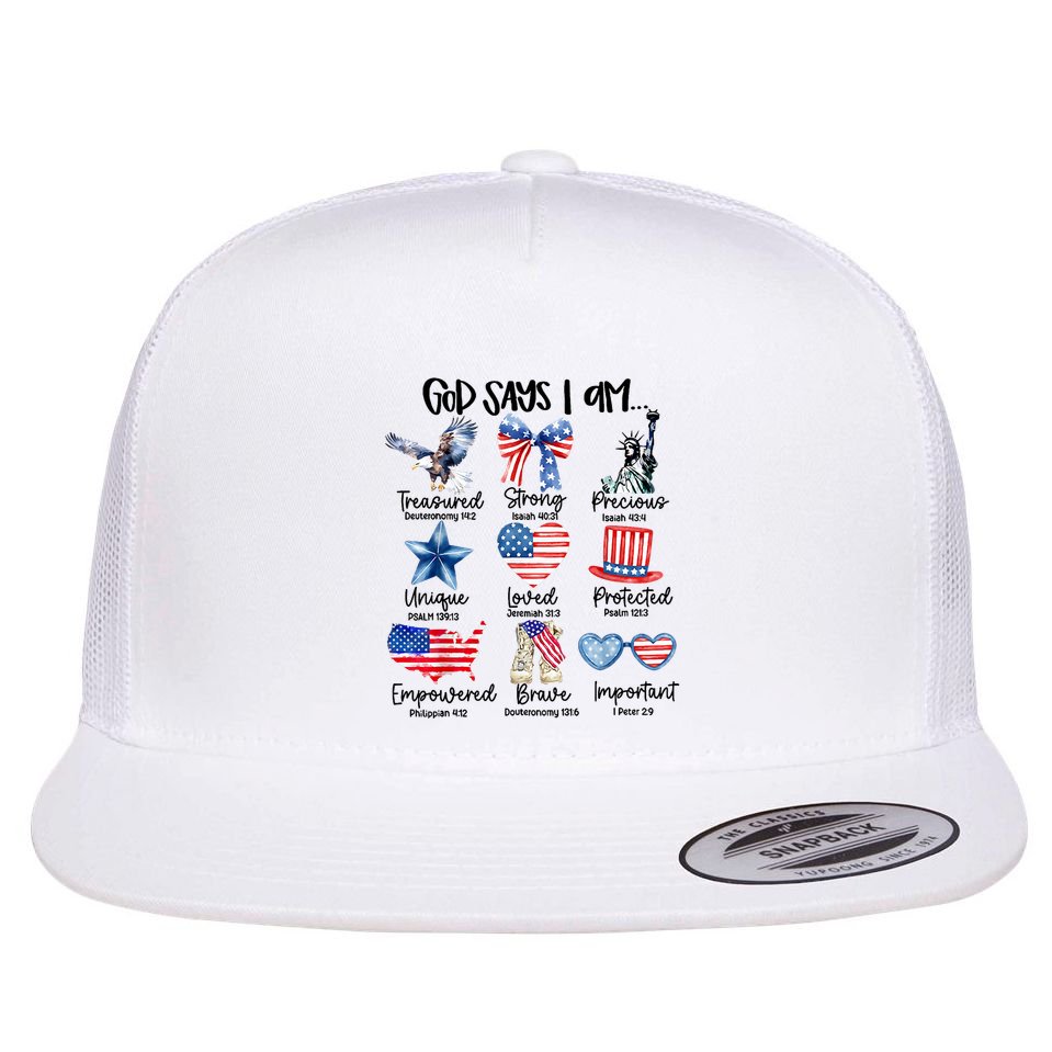 God Says I Am 4th Of July Christian Family Flat Bill Trucker Hat